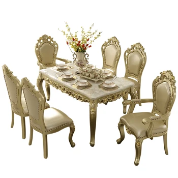 Обеденный стол в европейском стиле, сочетание стульев, прямоугольная мраморная небольшая семейная вилла, роскошный обеденный стол из массива дерева на 4 персоны 6 человек