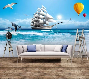 обои beibehang на заказ, 3D фреска в стиле стерео парусный спорт, вид на море, гостиная, ТВ, обои, домашний декор, 3D обои