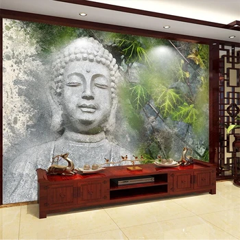 обои wellyu на заказ, ручная роспись головы Будды, листья гинкго, стена гостиной, большая фреска на заказ, зеленые обои, фреска