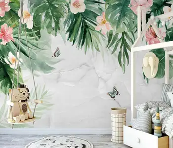 Обои на заказ, ручная роспись тропических цветов и птиц, акварельная роспись пальмовых листьев, настенная роспись в помещении, 3D обои