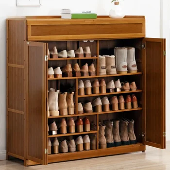 Обувной шкаф в гостиной, бытовой органайзер для обуви, Пылезащитная простая полка для обуви, многослойная экономичная бамбуковая стойка для обуви