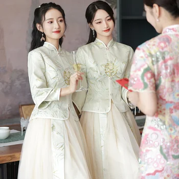 Одежда китайской невесты 2023 Новая китайская одежда Bet с длинным рукавом Xiuhe Smart Sisters Платья подружек невесты вечернее платье