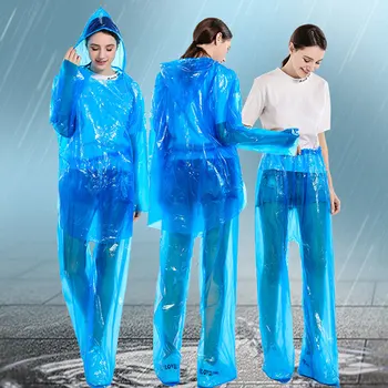 Одноразовый дождевик для взрослых, Непромокаемые брюки, раздельный костюм, Случайный цвет, Пылезащитный, Водонепроницаемый, защищающий от загрязнения, Одноразовый защитный Случайный цвет
