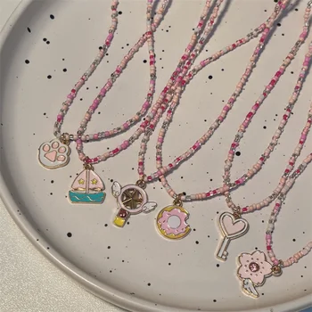 Ожерелье из бисера из свежей розовой серии, милое ожерелье-цепочка в стиле конфетного цветка для женщин, подарок ювелирных изделий для девочек