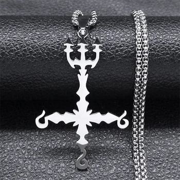 Ожерелье музыкальной группы Heavy Metal 666 Из нержавеющей стали Черного цвета с Сигилом Церковь Сатаны Вилка Крест Ожерелья Ювелирные изделия N8055BKS06