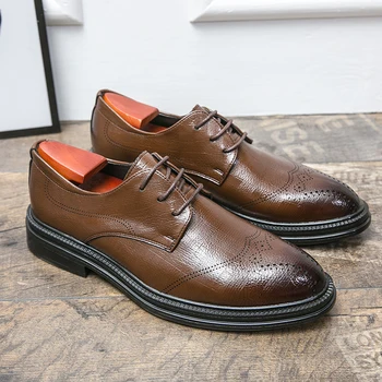 Оксфорды; Кожаная мужская обувь на шнуровке; дышащая официальная офисная мужская повседневная модельная обувь на плоской подошве большого размера 38-44