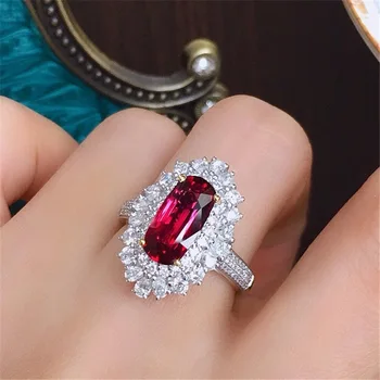 Онлайн Red Live Горячая Распродажа, имитация нового продукта, Прямоугольное Красное Турмалиновое Бриллиантовое Открытое кольцо, женское ожерелье, набор
