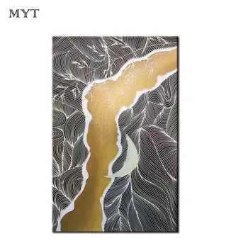 Оригинальный дизайн Myt, желто-черно-белая линия, Экструзионный дизайн, Пейзажная каллиграфическая живопись, современное настенное искусство, ручная роспись