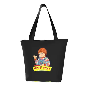 Переработка, Хорошие парни, хозяйственная сумка Chucky Art, женская холщовая сумка через плечо, Моющаяся детская игровая кукла, сумки для покупок продуктов