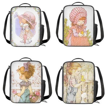 Персонализированная сумка для ланча для девочек с рисунком Каваи Сары Кей, детская портативная коробка для ланча, термоизолированные принадлежности для пикника, для женщин на открытом воздухе