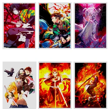 Плакаты аниме Demon Slayer Kimetsu Yaiba, украшение комнаты, бар, Картина, Наклейка на стену, Изображение, Изготовленное на заказ, Плакат домашнего декора 2
