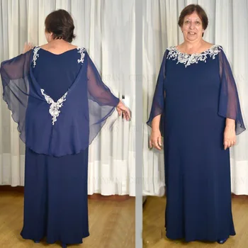 Платья для матери невесты большого размера 2023, Голубое шифоновое Элегантное свадебное платье, платья с аппликацией трапециевидной формы, длинное свадебное платье для вечеринки