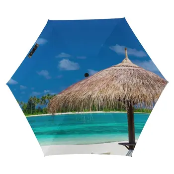Пляжная фотография 3-х кратный ручной зонт Голубое небо с волнами Легкий карманный зонт Ветрозащитные зонты для мужчин и женщин