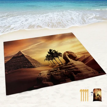 Пляжное одеяло с принтом египетских пирамид, защищенное от песка, компактный пляжный коврик, легкое прочное одеяло для пикника в кемпинге на пляже