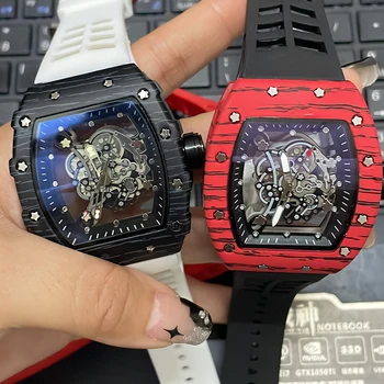 Полнофункциональные новые мужские часы RM luxury watch, мужские кварцевые автоматические наручные часы с вырезами в полоску, высококачественные женские часы