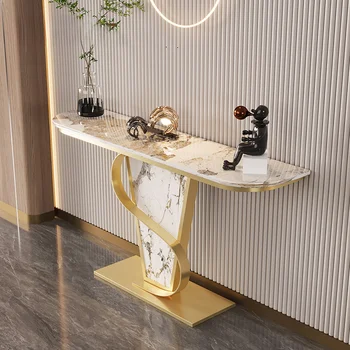 Полукруглый светлый Роскошный столик для прихожей, Глянцевый мраморный консольный столик для прихожей из высококачественной домашней мебели для гостиной