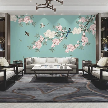 Пользовательские обои beibehang 3d фреска цветок сливы персик новая китайская ручная роспись ручкой цветок птица фоновые обои для гостиной