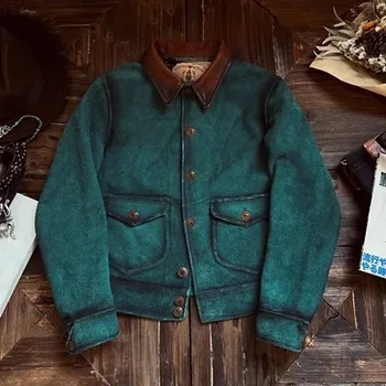 Портной Brando Suede Old Peacock Green Новозеландский винтажный классический пиджак из телячьей кожи