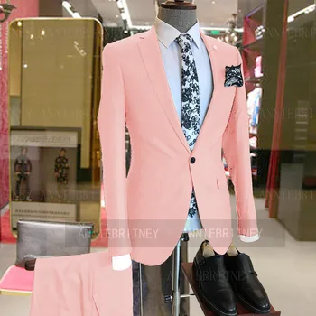 Последний Розовый формальный свадебный костюм жениха 2021 года из 2 предметов, Приталенный Мужской Свадебный смокинг, деловой смокинг, сшитый на заказ Блейзер, Комплект брюк