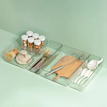 Прозрачный Ящик для хранения косметической посуды, столовых приборов, органайзера для кухонного офиса, настольного органайзера.