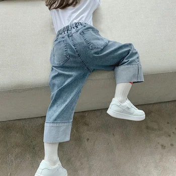 Прямые джинсы для девочек, весна и осень 2023, Новая корейская версия детской весенней одежды в стиле вестернизации Китая, свободная повседневная одежда