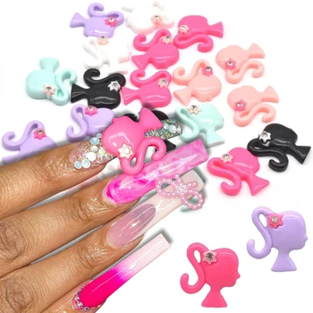 Разноцветные 3D Амулеты для ногтей Cute Girl, кавайные Украшения для нейл-арта, блестящие стразы, Розовые, Черные, Фиолетовые, Аксессуары для маникюра 