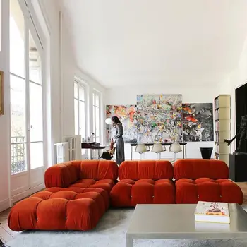 Раскладной модульный минималистичный диван с оттоманками, L-образные бархатные секционные диваны с откидным шезлонгом для гостиной