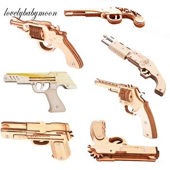 Револьвер своими руками, разброс с резинкой, пуля, деревянная модель, набор строительных блоков, игрушка в подарок для детей и взрослых