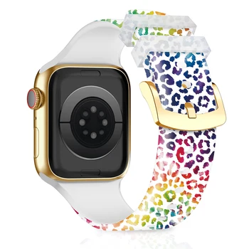 Ремешок с леопардовым принтом для Apple Watch Band Мультяшная петля для iWatch серии 7 6 5 Цветочный ремешок для Apple 45 мм 41 мм 40 мм