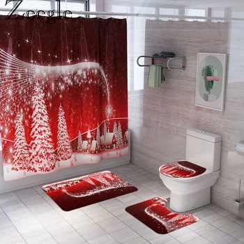 Рождественская занавеска Zeegle для ванной комнаты, противоскользящий коврик для ванной, впитывающий коврик для душа, коврик для ног, Моющийся набор ковриков для ванной