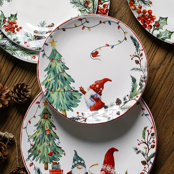 Рождественская керамическая тарелка нового стиля, американская посуда, фарфоровая тарелка в виде рождественской елки, обеденные тарелки для домашних фестивалей