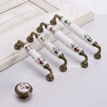 Ручки для шкафа Фурнитура Мебельная ручка Керамические Дверные Ручки С рисунком Листьев Ручки для выдвижных ящиков Кухонный шкаф
