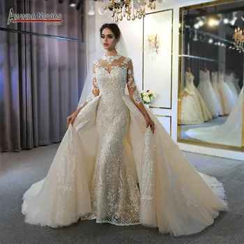 свадебное платье 2 в 1, кружевное свадебное платье-русалка со съемным шлейфом, 100% фото реальной работы
