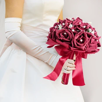 Свадьба Невеста Держит В Руках Шар с цветами Искусственный Цветок Жемчужный Букет Роз С лентой Принадлежности для украшения свадебной вечеринки