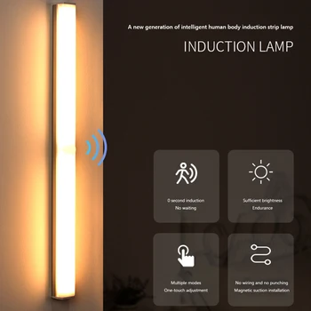 Светодиодная лампа для шкафа, ИК-датчик движения, ночник, настенные светильники, Перезаряжаемый светильник под шкафом, Беспроводной Ночной светильник для лестницы в шкаф