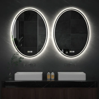Светодиодное зеркало для ванной комнаты, круглое туалетное зеркало с подсветкой, настенное зеркало для ванной комнаты с противотуманной подсветкой, Регулируемое зеркало для макияжа