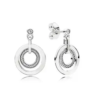 Серьги с двойными круглыми бриллиантами из стерлингового серебра 925 пробы для женщин, свадебный подарок, модные украшения