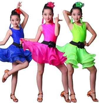 Сине-красное профессиональное платье для латиноамериканских танцев для девочек, детская одежда для бальных танцев сальсы, детская одежда для вечеринок, костюмы для сцены
