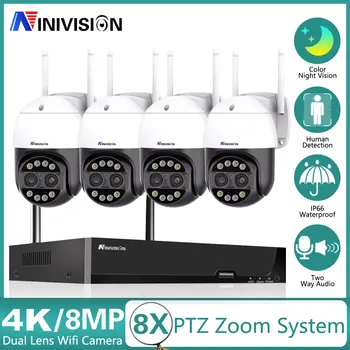 Система Камеры Видеонаблюдения 4K XMEye С Беспроводным Wifi Комплектом NVR 8-Мегапиксельная Камера С Двумя Объективами Для Домашнего Наружного Видеонаблюдения Комплект Камер Безопасности