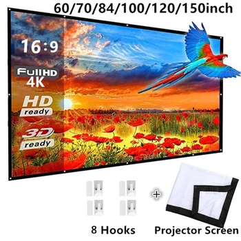 Складной проектор 16: 9 60 70 84 100 120-дюймовый Белый наружный проекционный экран, экран домашнего проектора для телевизора