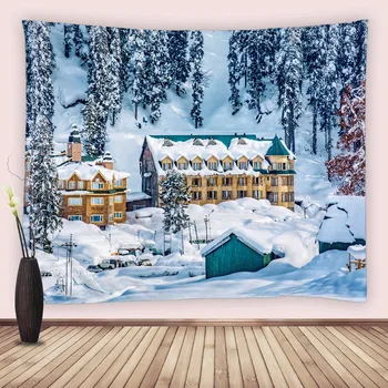 Снежный лес, Настенный Гобелен, Полиэфирная ткань, Зимние пейзажи, одеяло из ткани дерева для спальни, гостиной в общежитии, праздничный декор