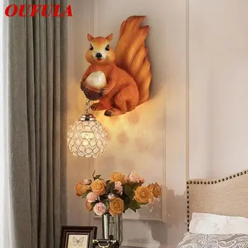 Современный настенный светильник из смолы OUFULA, светодиодный светильник-бра с креативной имитацией Белки для дома, гостиной, спальни, коридора