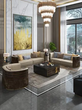 Современный светлый роскошный диван для гостиной, простой U-образный диван из итальянской кожи, элитная мебель для виллы на заказ