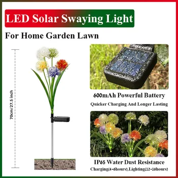 Солнечный светодиодный качающийся светильник для садовой лужайки с батареей 600 мАч, автоматическое освещение наружного освещения IP65, лампа для праздничного украшения двора, домашней дорожки
