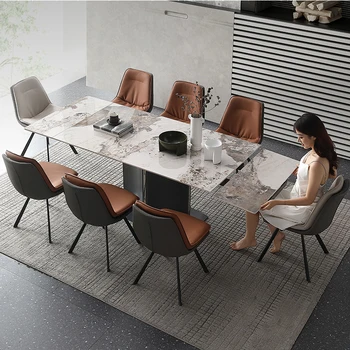 Сочетание кухонного обеденного стола и стула серии Modern light luxury с мраморным раскладным обеденным столом на заказ