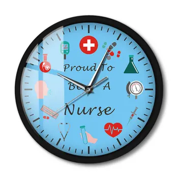 Станьте медсестрой Или ваш пользовательский текстовый набор медсестры Настенные часы в металлическом каркасе Медицинские бесшумные настенные часы Декор стен больницы и клиники