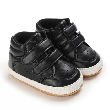 Стильная детская обувь из искусственной кожи для мальчиков: резиновая подошва, противоскользящая, для первых прогулок (0-18 месяцев)