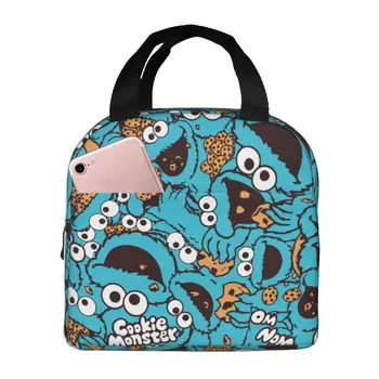 Сумка для ланча для женщин, детская изолированная сумка-холодильник с рисунком Cookie Monster Nom Nom Nom, переносные сумки для пикника, школьные Оксфордские сумки-тоут