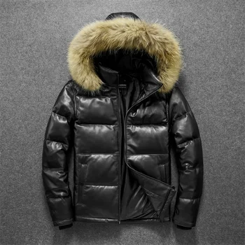 Теплая куртка из натуральной овечьей кожи элитного бренда real winter.100% мягкая дубленка, куртка из натуральной кожи.Мужская куртка из белого утиного пуха.