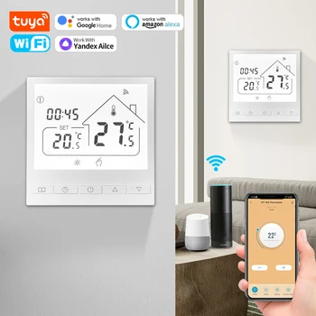 Термостат Tuya Smart WiFi с ЖК-дисплеем, Электрический пол с подогревом, Температура воды/газового котла, Голосовое управление для Alexa Google Alice